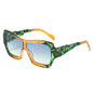 (6 PACK) Wholesale Sunglasses New Arrival One Piece Square One Piece Oversized Fashion 2025 - BulkSunglassesWholesale.com - Green Leopard Print Green Yellow Lens