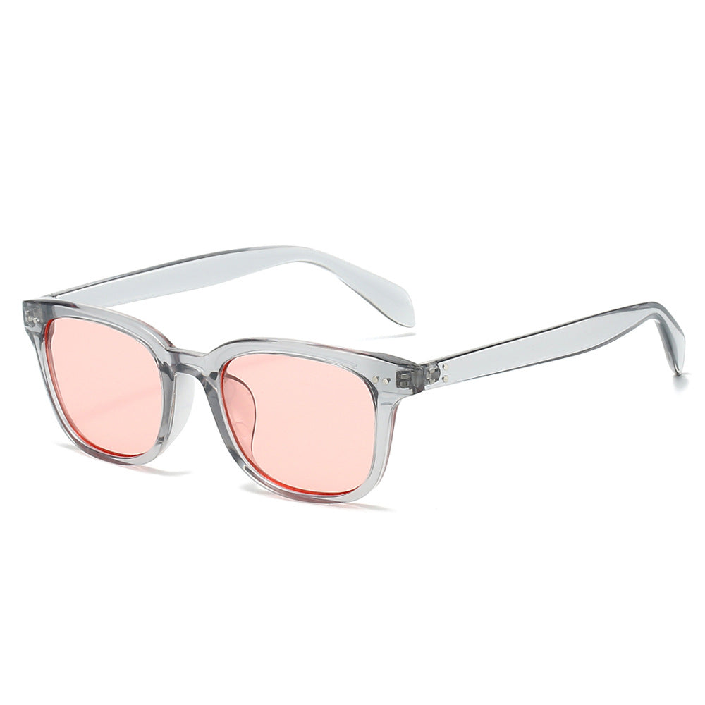 (6 PACK) Wholesale Sunglasses New Arrival Unisex 2025 - BulkSunglassesWholesale.com - Clear Grey Frame Pink Lens