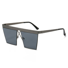 (6 PACK) Wholesale Sunglasses New Arrival Square Fashion Punk Flat Top Unisex 2024 - BulkSunglassesWholesale.com - Gunmetal Frame Black Black Lens