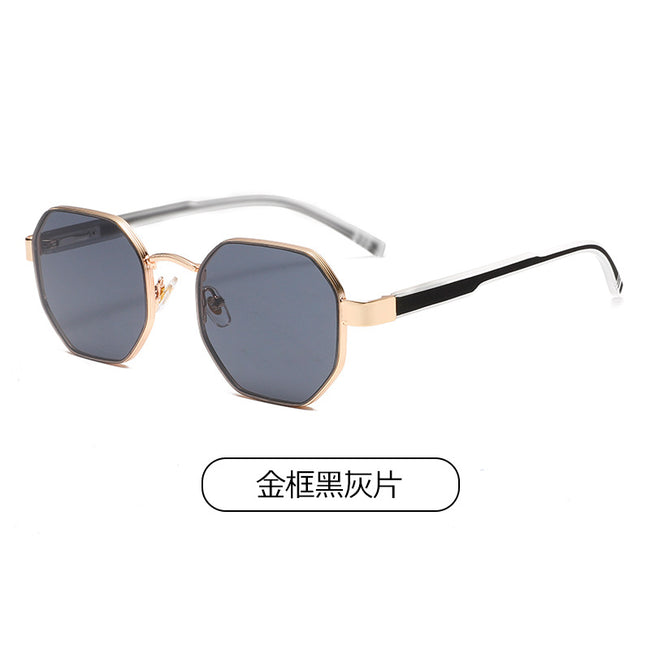(6 PACK) Wholesale Sunglasses Small Trendy Street Vintage 2024 - BulkSunglassesWholesale.com - Gold Frame Black Black Lens Hover Image