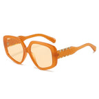 (6 PACK) Wholesale Sunglasses New Arrival Oversized Fashion Polygon Unique 2025 - BulkSunglassesWholesale.com - Orange Frame Orange Lens