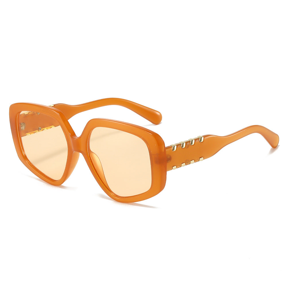 (6 PACK) Wholesale Sunglasses New Arrival Oversized Fashion Polygon Unique 2025 - BulkSunglassesWholesale.com - Orange Frame Orange Lens