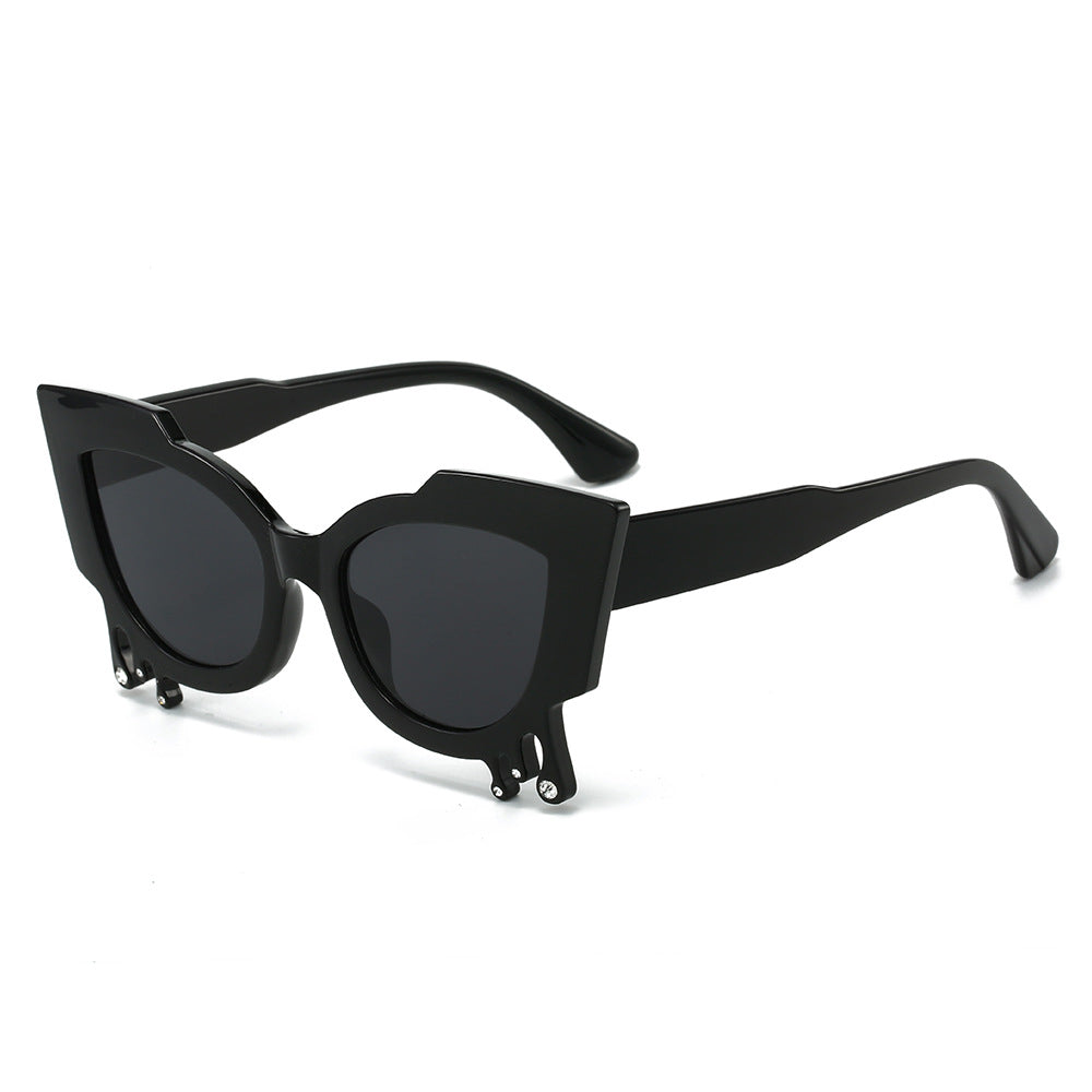 (6 PACK) Wholesale Sunglasses New Arrival Unique Cat Eye Fashion Women 2024 - BulkSunglassesWholesale.com - Black Frame Black Lens