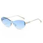 (6 PACK) Wholesale Sunglasses New Arrival Cat Eye Unique One Piece Square 2025 - BulkSunglassesWholesale.com - Silver Frame Blue Lens