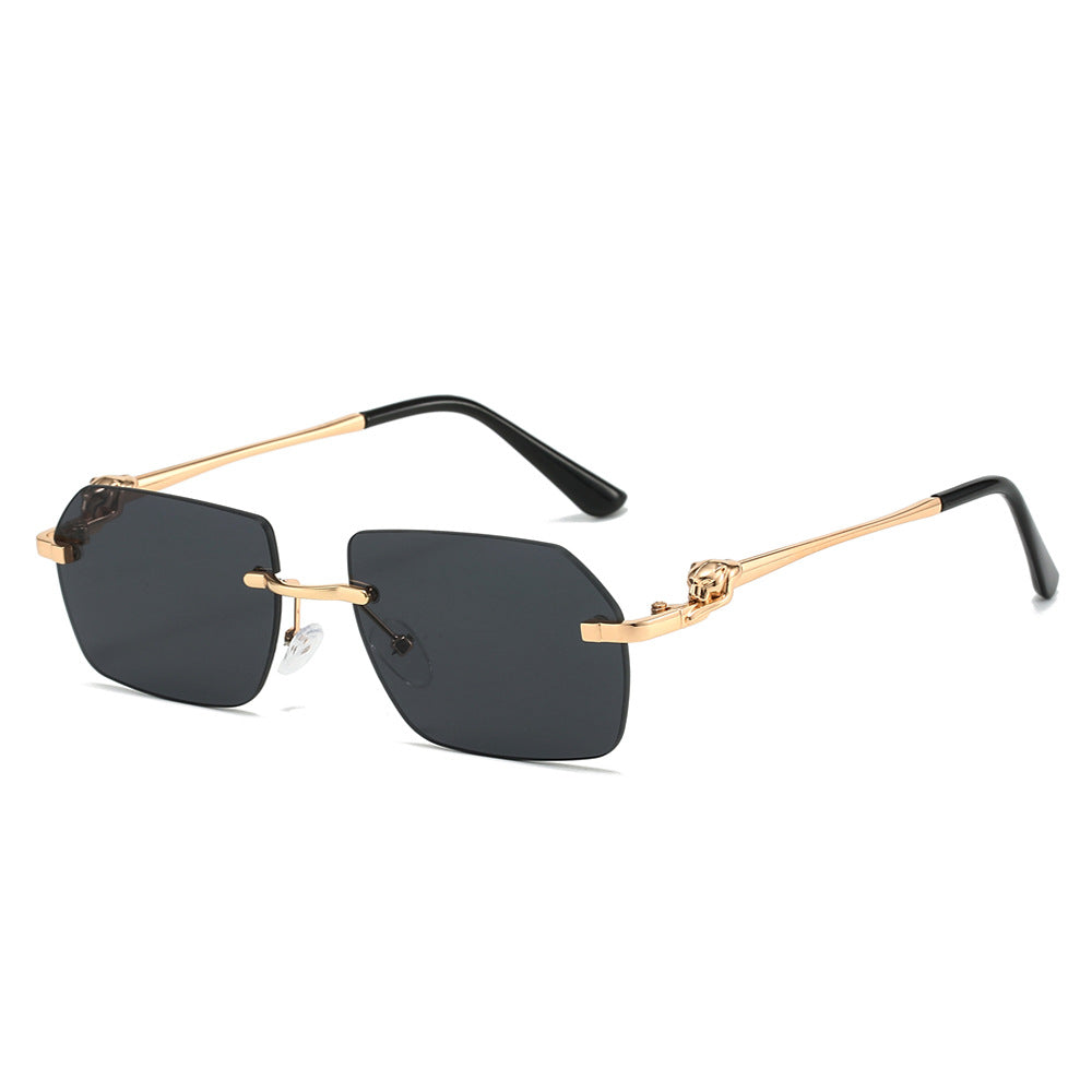 (6 PACK) Wholesale Sunglasses New Arrival Rimless Cut Edge Women Fashion Street Trendy 2024 - BulkSunglassesWholesale.com - Gold Frame Black Lens