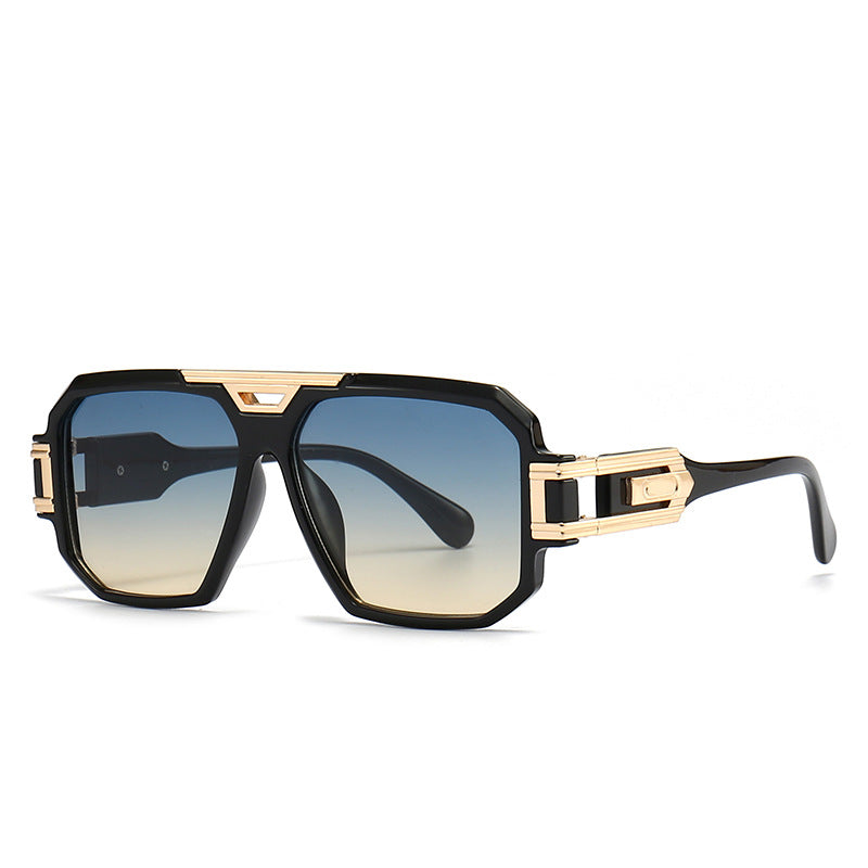 (6 PACK) Wholesale Sunglasses New Arrival Vintage Oversized Men Street 2024 - BulkSunglassesWholesale.com - Black Frame Blue Tea