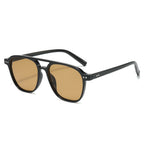 (6 PACK) Wholesale Sunglasses New Arrival Unique Aviator Trendy Street 2025 - BulkSunglassesWholesale.com - Black Frame Tea Lens