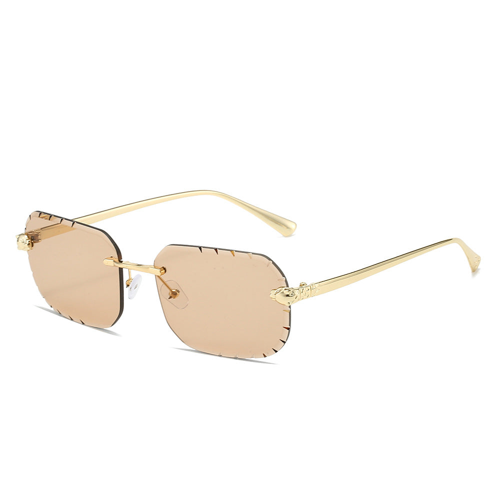 (6 PACK) Wholesale Sunglasses New Arrival Rimless Fashion Square Cut Edge Women 2024 - BulkSunglassesWholesale.com - Gold Frame Champagne Lens