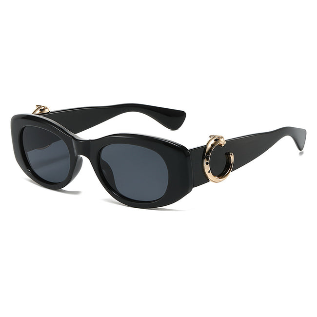(6 PACK) Wholesale Sunglasses New Arrival Oversized Unique Cat Eye Women 2024 - BulkSunglassesWholesale.com - Shiny Black Frame Black Lens Hover Image
