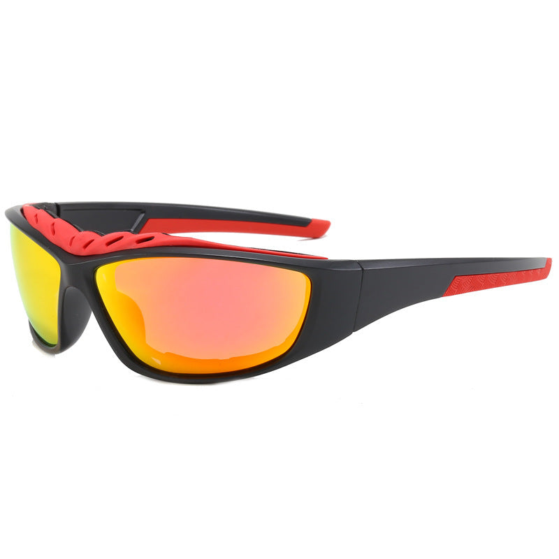 (12 PACK) Wholesale Sports Sunglasses New Arrival Polarized Sport Outdoor Cycling 2024 - BulkSunglassesWholesale.com - Black Frame Red Mirrored