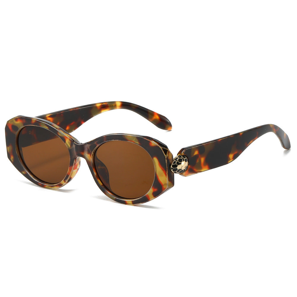 (6 PACK) Wholesale Sunglasses New Arrival Oval Unique Round Metal Fashion Unisex 2024 - BulkSunglassesWholesale.com - Leopard Print Frame Tea Lens