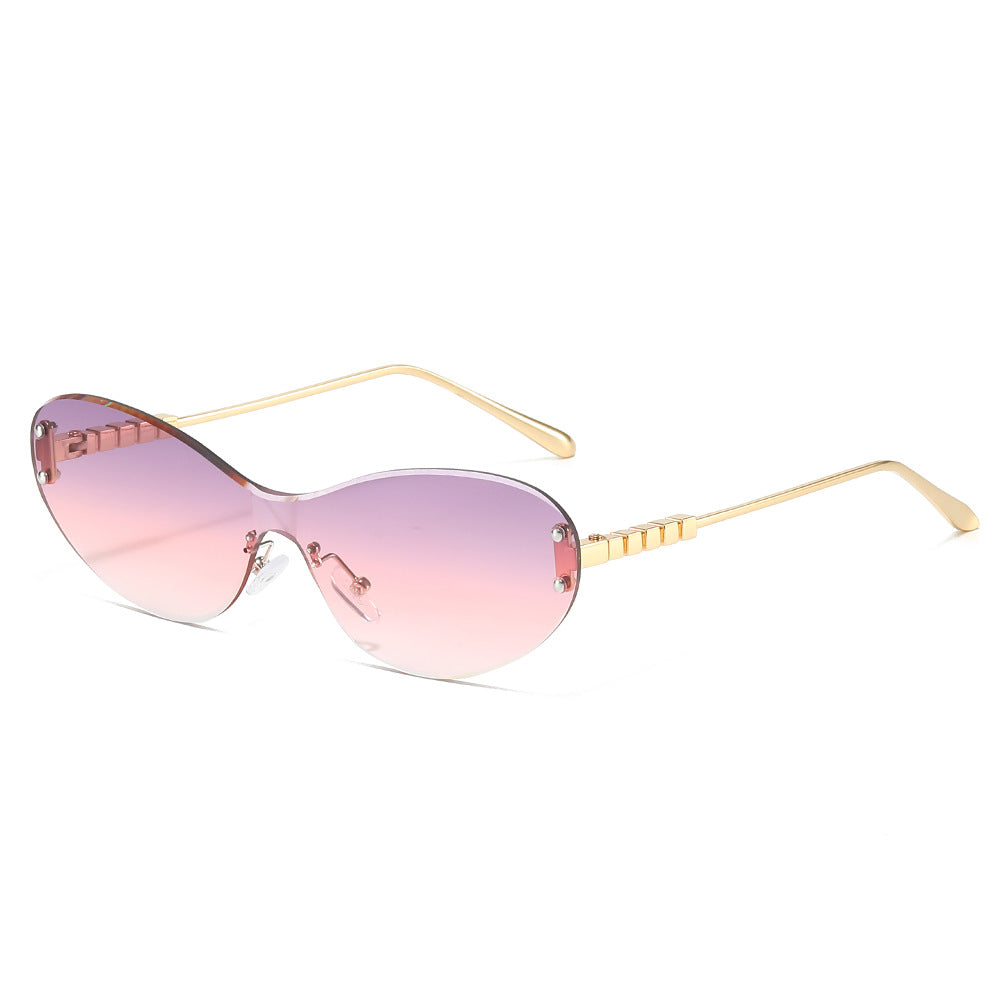 (6 PACK) Wholesale Sunglasses New Arrival Cat Eye Unique One Piece Square 2025 - BulkSunglassesWholesale.com - Gold Frame Purple Pink Lens