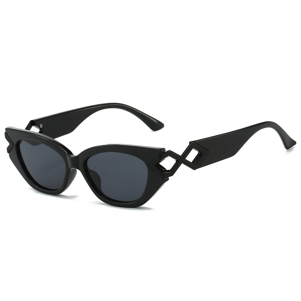 (6 PACK) Wholesale Sunglasses New Arrival Cat Eye Unique Metal Fashion Women 2024 - BulkSunglassesWholesale.com - Black Frame Black Lens