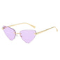 (6 PACK) Wholesale Sunglasses Fashion Cat Eye Cut Edge Trendy New Arrival Rimless Triangle 2024 - BulkSunglassesWholesale.com - Gold Frame Purple Lens