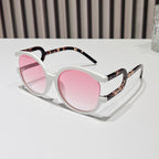 (6 PACK) Wholesale Sunglasses Round Oversized Unique Women Fashion 2024 - BulkSunglassesWholesale.com - White Frame Gradient Pink Lens