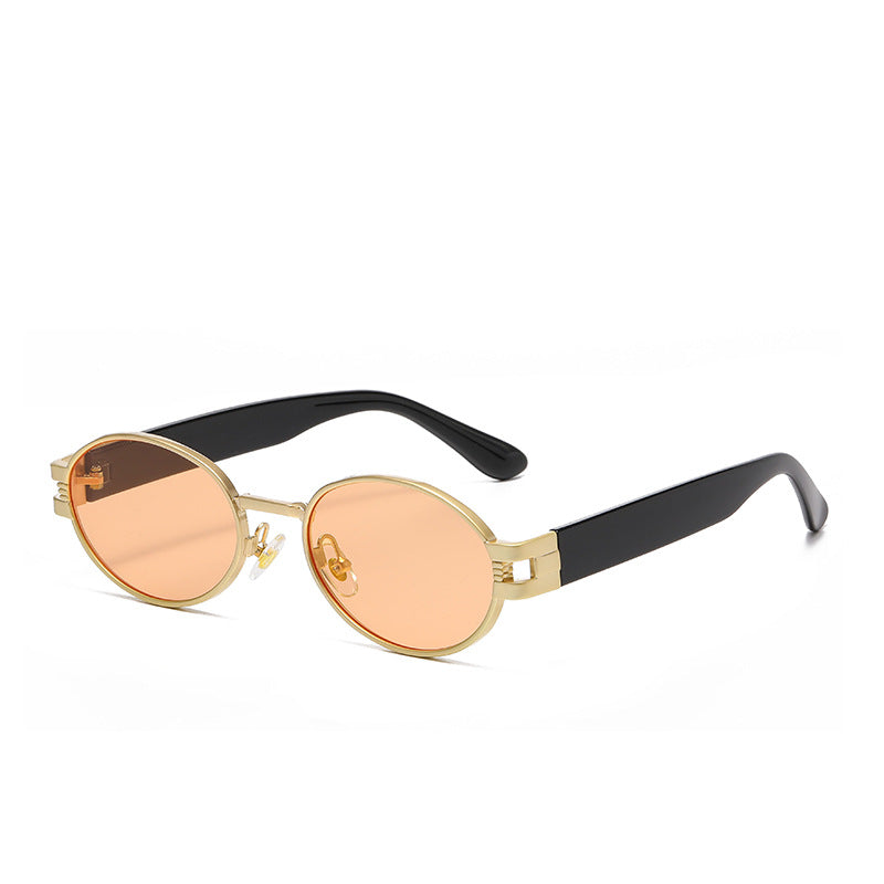 (6 PACK) Wholesale Sunglasses Round Fashion Metal Women New Arrival Street Trendy 2024 - BulkSunglassesWholesale.com - Gold Frame Orange Lens