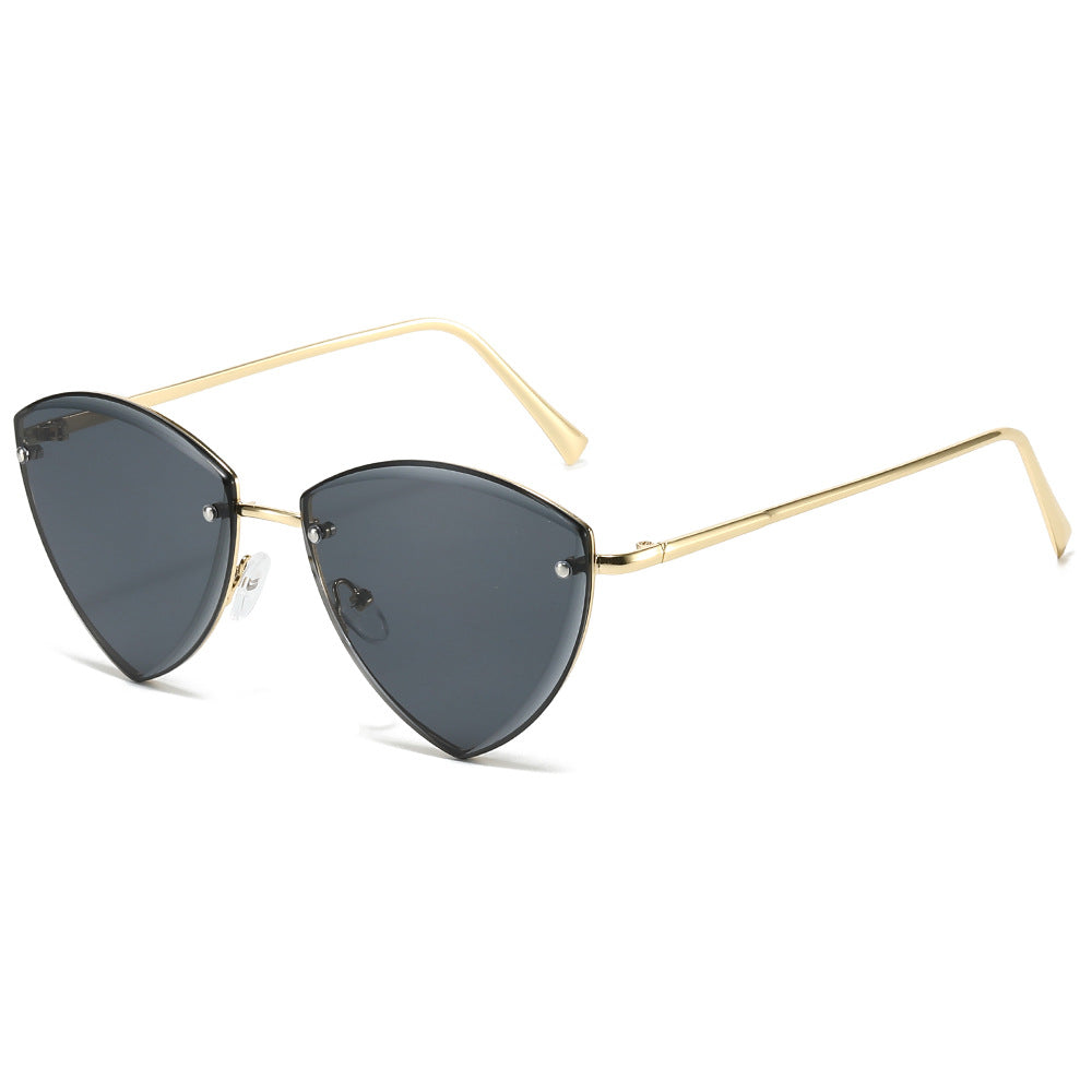 (6 PACK) Wholesale Sunglasses New Arrival Unique Metal Small Triangle Rimless Cut Edge Hip Hop 2024 - BulkSunglassesWholesale.com - Gold Frame Black Lens