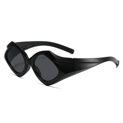 (6 PACK) Wholesale Sunglasses New Arrival Unique Trendy Triangle Hip Hop 2024 - BulkSunglassesWholesale.com - Black Frame Black Lens
