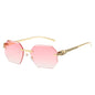 (6 PACK) Wholesale Sunglasses New Arrival Rimless Unique Leopard Head Polygon Cut Edge Fashion Women 2024 - BulkSunglassesWholesale.com - Gold Frame Gradient Pink Lens