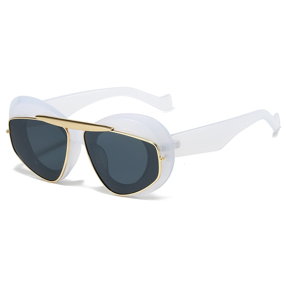 (6 PACK) Wholesale Sunglasses New Arrival Trendy Vintage Women Metal Unique Fashion 2024 - BulkSunglassesWholesale.com - White Frame Black Lens