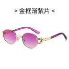(6 PACK) Wholesale Sunglasses Square New Arrival Trendy Unique Punk Oval Fashion Women 2024 - BulkSunglassesWholesale.com - Gold Frame Gradient Purple Lens