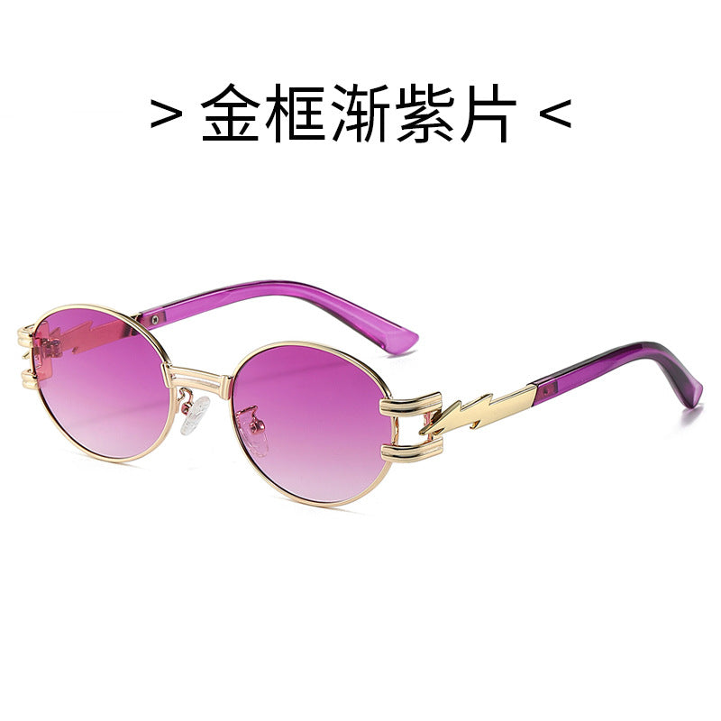 (6 PACK) Wholesale Sunglasses Square New Arrival Trendy Unique Punk Oval Fashion Women 2024 - BulkSunglassesWholesale.com - Gold Frame Gradient Purple Lens