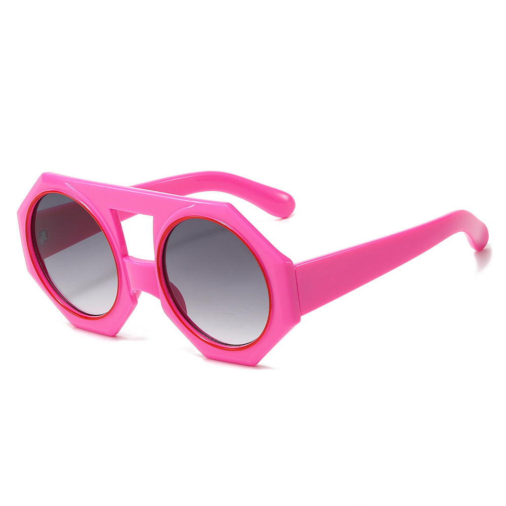 (6 PACK) Wholesale Sunglasses New Arrival Candy Unique Oversized Vintage Double Bridge Fashion 2024 - BulkSunglassesWholesale.com - Red Frame Gradient Black Lens