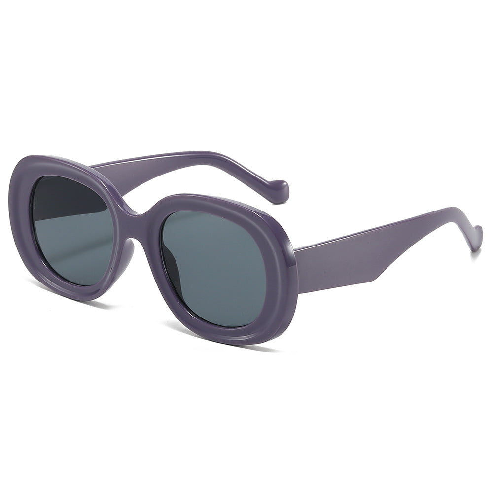 (6 PACK) Wholesale Sunglasses New Arrival Oval Unique Oversized Fashion 2024 - BulkSunglassesWholesale.com - Purple Frame Black Lens