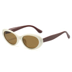 (6 PACK) Wholesale Sunglasses Oval Cat Eye Women Trendy Street 2025 - BulkSunglassesWholesale.com - Beige White Frame Tea Lens