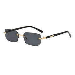 (6 PACK) Wholesale Sunglasses New Arrival Rimless Fashion Trendy Cut Edge 2024 - BulkSunglassesWholesale.com - Gold Frame Black Grey