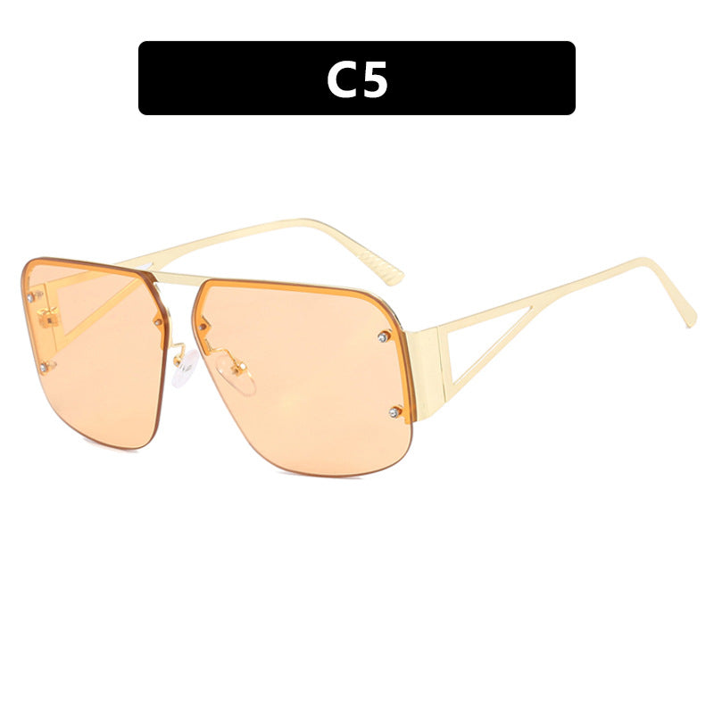 (6 PACK) Wholesale Sunglasses Square Fashion Aviator Vintage Semirimless 2024 - BulkSunglassesWholesale.com - Gold Frame Champagne