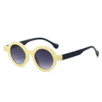 (6 PACK) Wholesale Sunglasses New Arrival Round Unique Round Vintage Fashion Unisex 2024 - BulkSunglassesWholesale.com - Beige White Frame Gradient Black Lens
