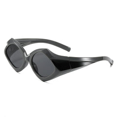 (6 PACK) Wholesale Sunglasses New Arrival Unique Trendy Triangle Hip Hop 2024 - BulkSunglassesWholesale.com - Grey Frame Black Lens