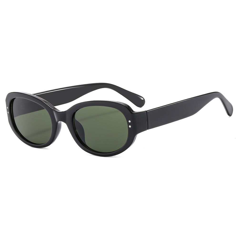 (6 PACK) Wholesale Sunglasses Oval Small Women Vintage Cat Eye 2024 - BulkSunglassesWholesale.com - Black Frame Green Lens