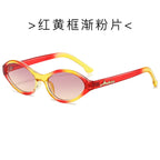 (6 PACK) Wholesale Sunglasses Vintage Unique Small Oval Trendy 2024 - BulkSunglassesWholesale.com - Red Yellow Frame Gradient Pink Lens
