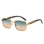 (6 PACK) Wholesale Sunglasses New Arrival Vintage Wood Grain Square Women Trendy Fashion 2024 - BulkSunglassesWholesale.com - Gold Frame Blue Tea Lens