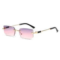 (6 PACK) Wholesale Sunglasses Rimless Polygon Cut Edge Fashion Trendy 2024 - BulkSunglassesWholesale.com - Gold Frame Purple Pink White