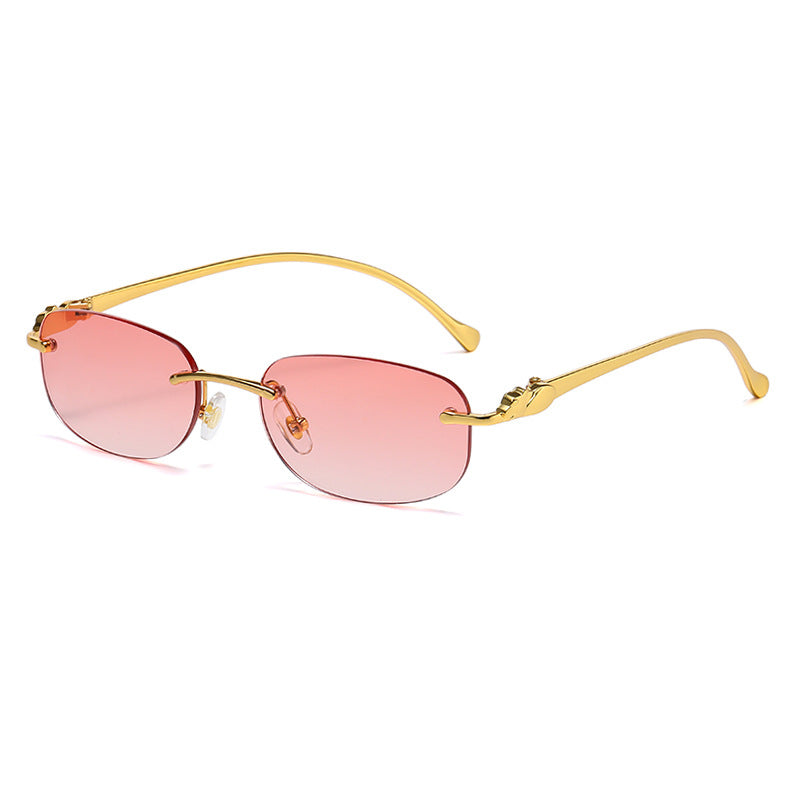 (6 PACK) Wholesale Sunglasses Leopard Head Rimless Metal Women New Arrival Colorful Street Trendy 2025 - BulkSunglassesWholesale.com - Gold Frame Gradient Pink