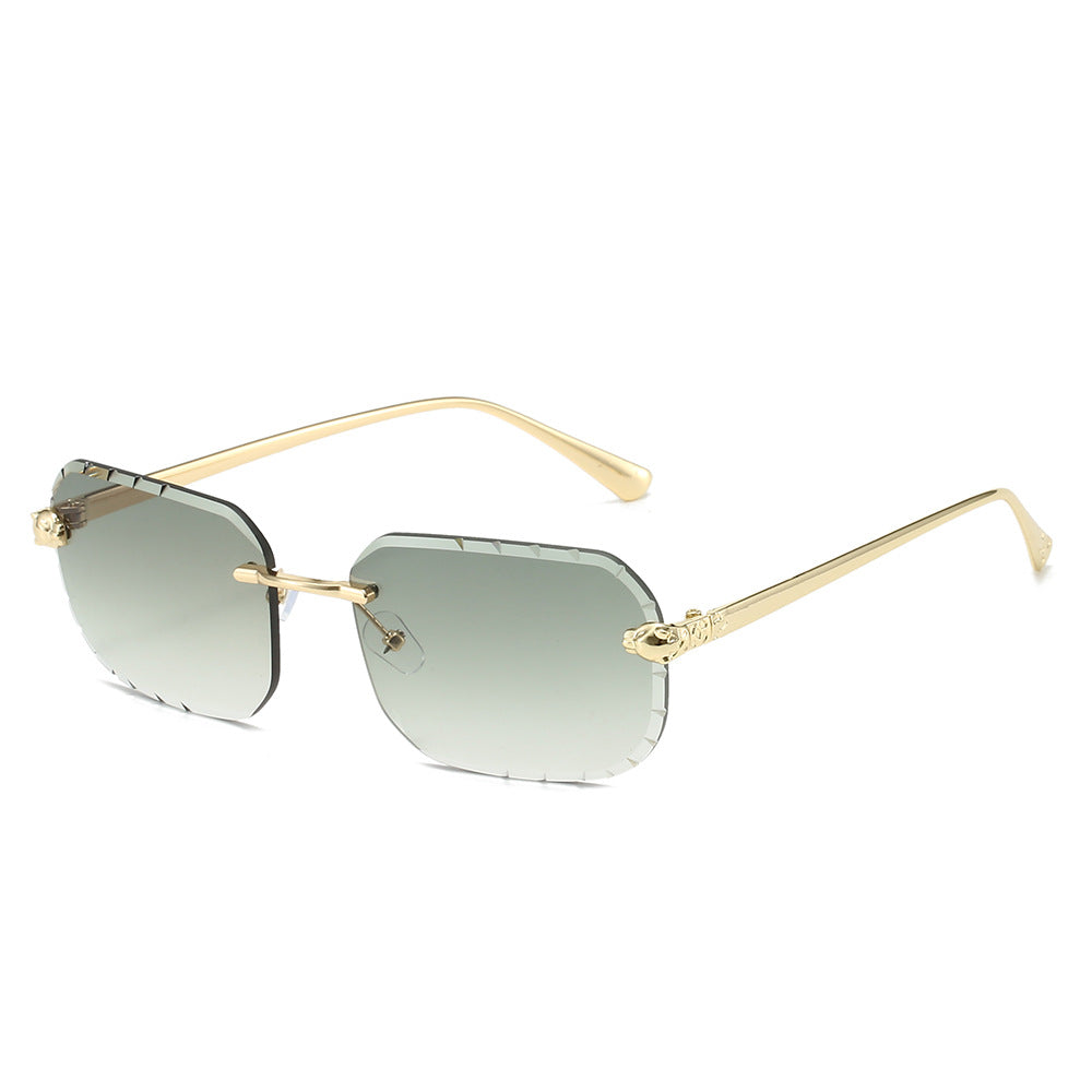 (6 PACK) Wholesale Sunglasses New Arrival Rimless Fashion Square Cut Edge Women 2024 - BulkSunglassesWholesale.com - Gold Frame Gradient Green Lens