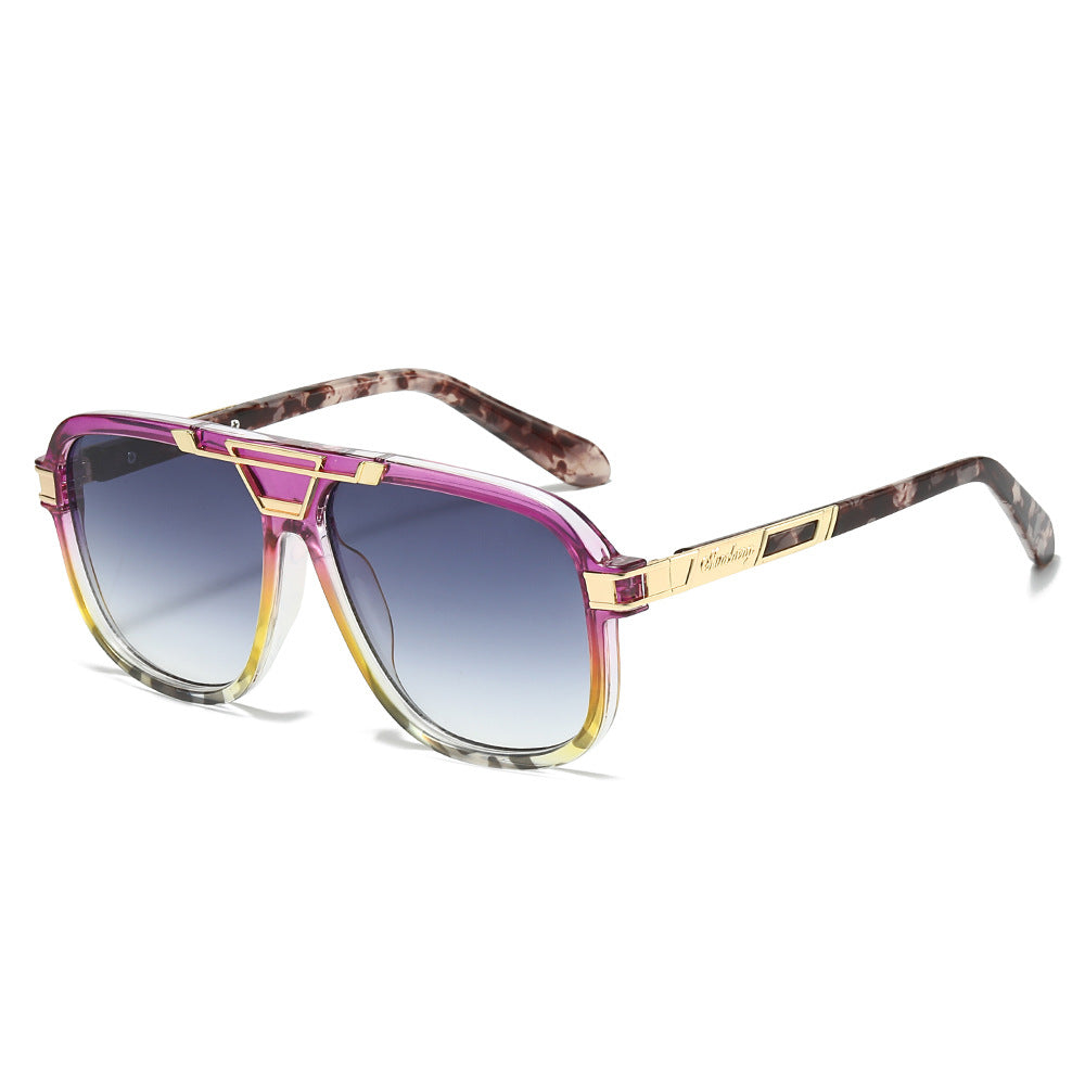 (6 PACK) Wholesale Sunglasses New Arrival Vintage Double Bridge Aviator Fashion Square Men 2025 - BulkSunglassesWholesale.com - Purple Leopard Print Frame Gradient Black Lens