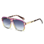 (6 PACK) Wholesale Sunglasses New Arrival Vintage Double Bridge Aviator Fashion Square Men 2025 - BulkSunglassesWholesale.com - Purple Leopard Print Frame Gradient Black Lens