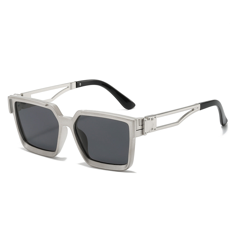 (6 PACK) Wholesale Sunglasses New Arrival Square Men Unique 2024 - BulkSunglassesWholesale.com - Silver Frame Black Lens