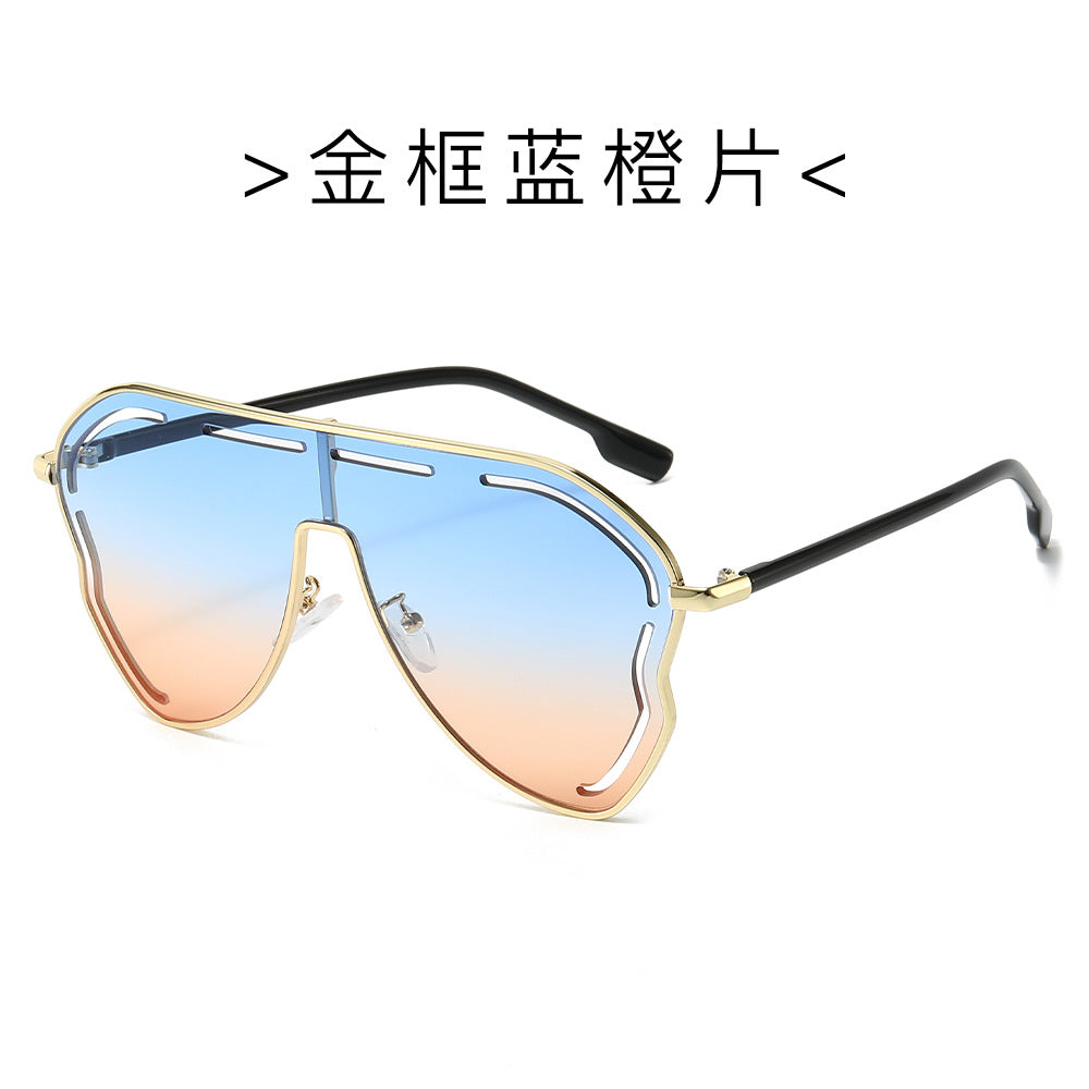 (6 PACK) Wholesale Sunglasses New Arrival Women Unique Women 2024 - BulkSunglassesWholesale.com - Gold Frame Blue Orange Lens