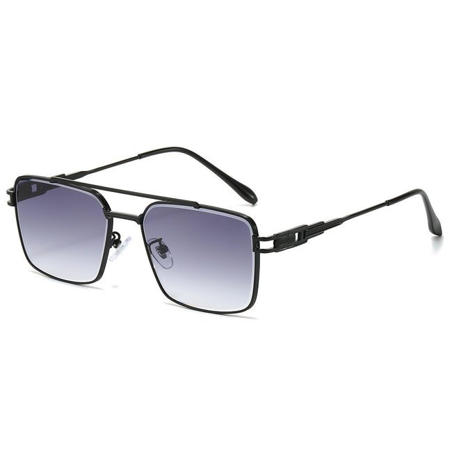 (6 PACK) Wholesale Sunglasses New Arrival Fashion Double Bridge Cut Edge Metal Men Women 2024 - BulkSunglassesWholesale.com - Black Frame Gradient Grey Hover Image
