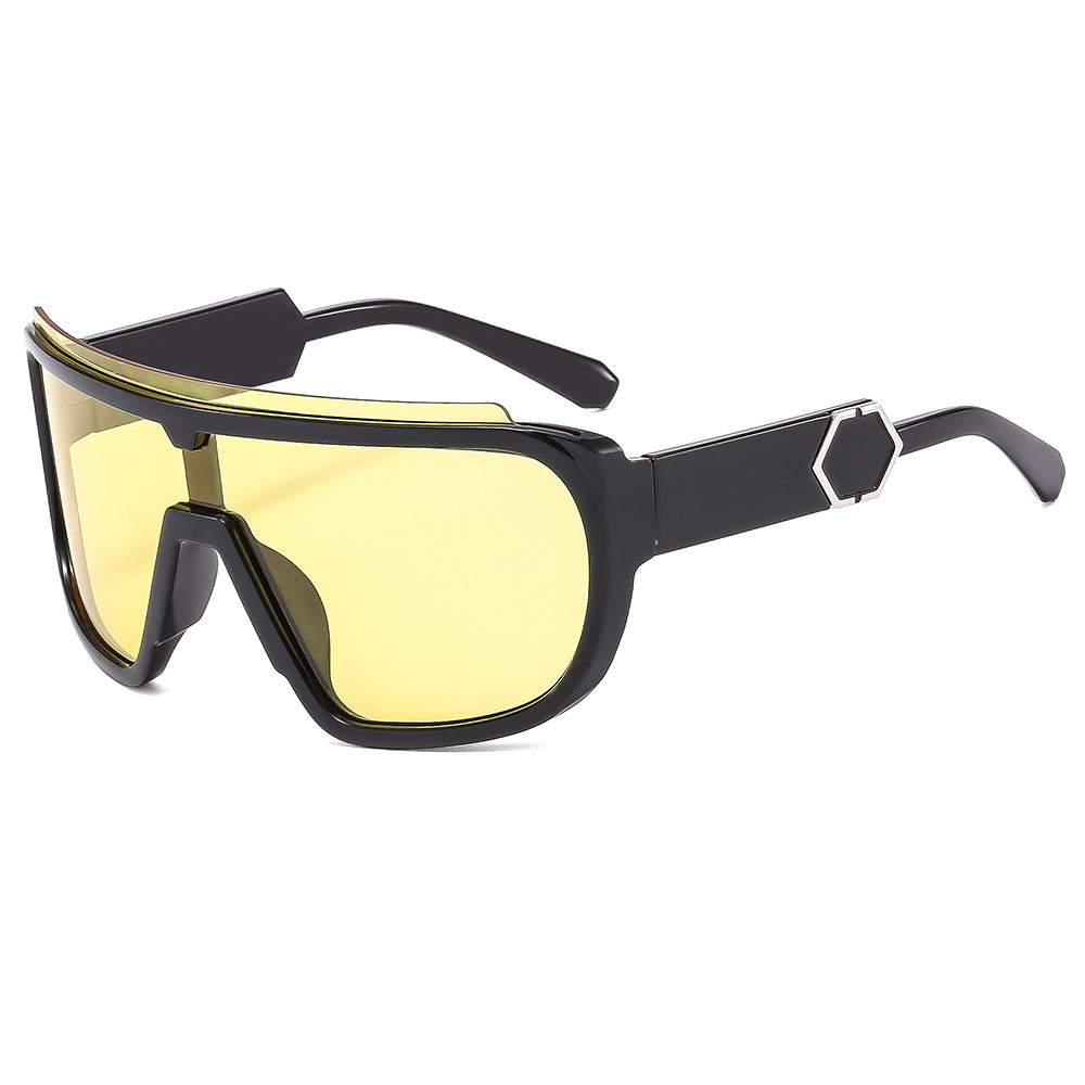 (6 PACK) Wholesale Sunglasses New Arrival Cycling Sport One Piece Outdoor Cycling Windproof Sport 2024 - BulkSunglassesWholesale.com - Black Frame Yellow Lens