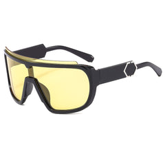 (6 PACK) Wholesale Sunglasses New Arrival Cycling Sport One Piece Outdoor Cycling Windproof Sport 2024 - BulkSunglassesWholesale.com - Black Frame Yellow Lens