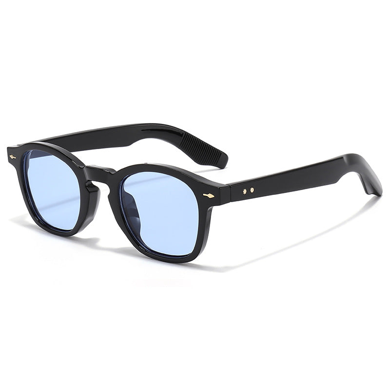 (6 PACK) Wholesale Sunglasses Rivet Trendy Fashion Women Street Vintage 2025 - BulkSunglassesWholesale.com - Black Frame Blue Lens