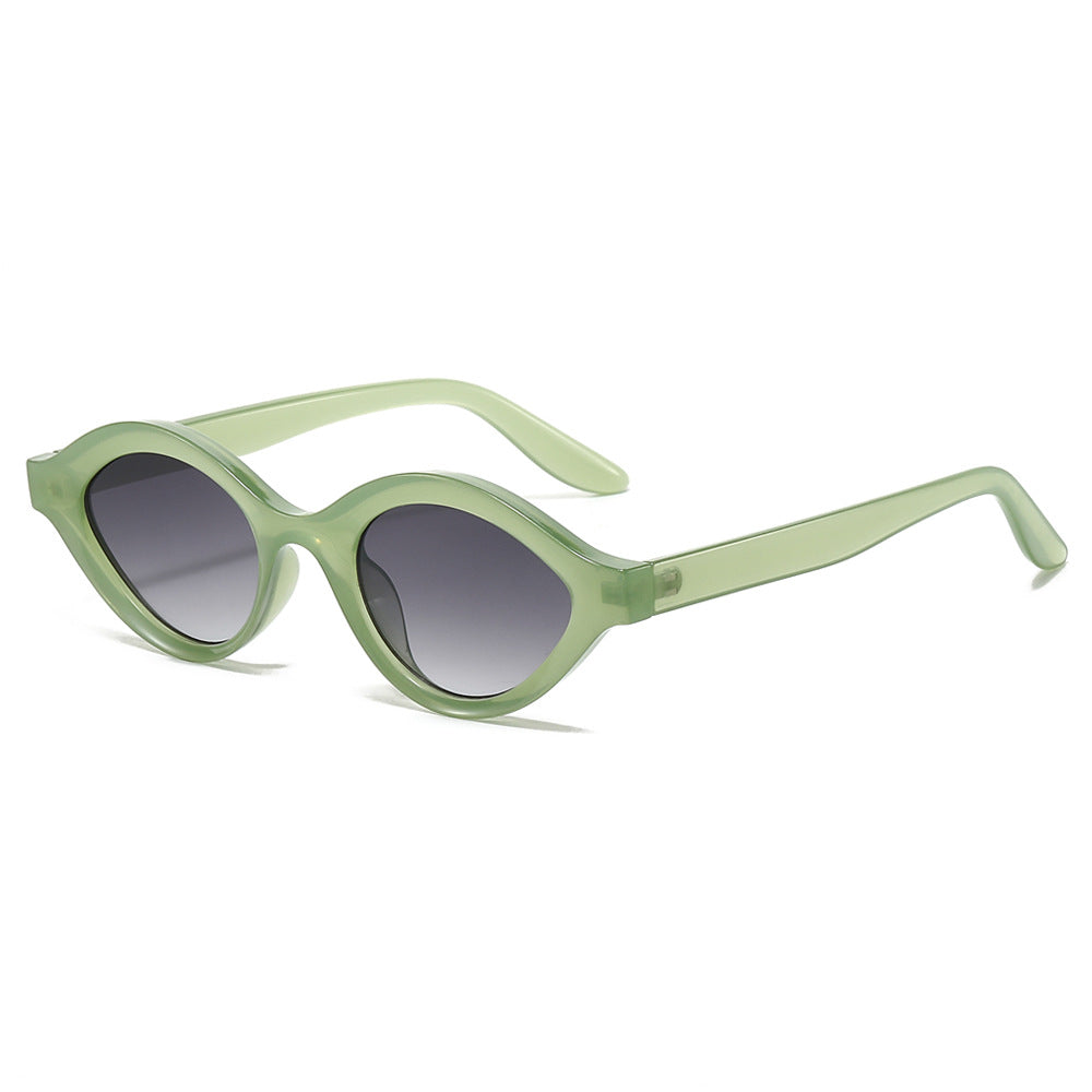 (6 PACK) Wholesale Sunglasses Fashion New Arrival Oval Small Unique Unisex 2024 - BulkSunglassesWholesale.com - Clear Green Frame Gradient Black Lens