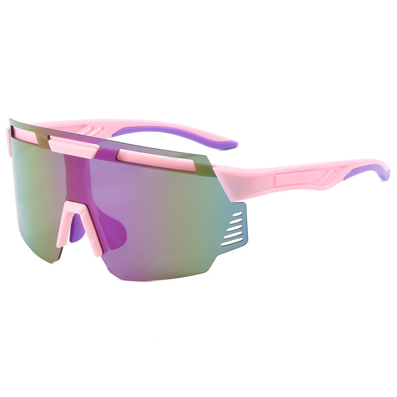 (12 PACK) Wholesale Sports Sunglasses New Arrival Cycling Unisex One Piece Oversized Outdoor Sport Trendy 2024 - BulkSunglassesWholesale.com - Pink Frame Purple Mirrored