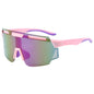 (12 PACK) Wholesale Sports Sunglasses New Arrival Cycling Unisex One Piece Oversized Outdoor Sport Trendy 2024 - BulkSunglassesWholesale.com - Pink Frame Purple Mirrored